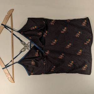 Cute vintage upcycled black floral Cami with butterfly back